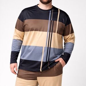 Men's Long Sleeve Colorblock Athletic Tee in Black, Brown, Tan, Gray